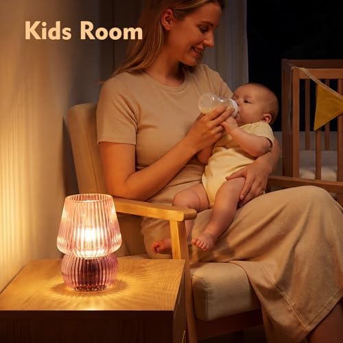Small Battery Operated Lamp with Timer, Mushroom, Pink - Image 5