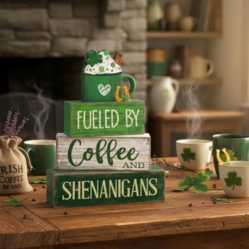 Moucuny 4 Pcs Wooden Tiered Tray Decor Irish Farmhouse Table Sign Coffee - Image 2