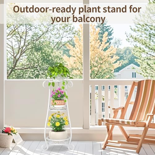 LASZOLA 3 Tiers Metal Corner Plant Flower Stand Tall Indoor Outdoor, White - Image 2