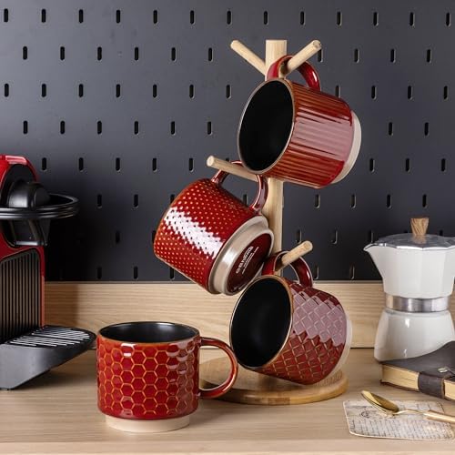 GBhome 12 OZ Stackable Coffee Mugs Set of 4, Ceramic Coffee Cups Set - Image 7