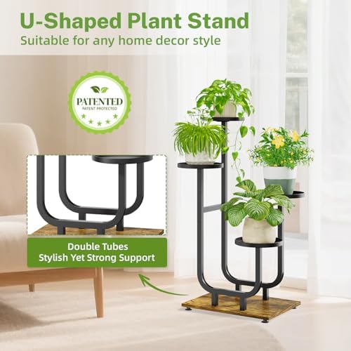 iDavosic.ly Plant Stand Indoor with Metal Trays, 4 Tier Shelf, Black Brown - Image 4