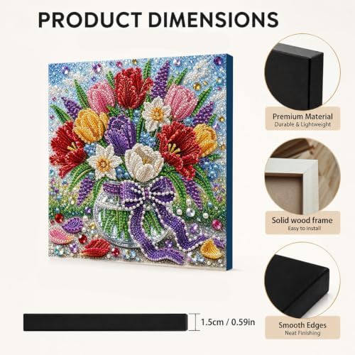 DIY Pearl Painting Kit for Adults, Tulip Flower Gem Art with Wood Frame, 20x20cm Pearl Diamond Craft, Floral Wall Decor Gift for Women, Beginners Relaxing Hobby Kit - Image 6