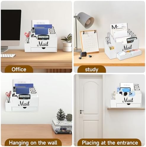 Wood Desk Organizer, Mail Organizer Countertop with 2 Pen Holders - Image 7