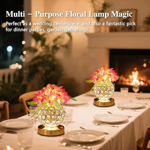 Purple Artificial Hydrangea Flower Lamp, 3 Color Dimmable Touch Control Night Light, Christmas Birthday Gifts for Women, Artificial Hydrangea Flower Table Lamp Decor Bedroom Bar Coffee Shop Wedding - Image 2