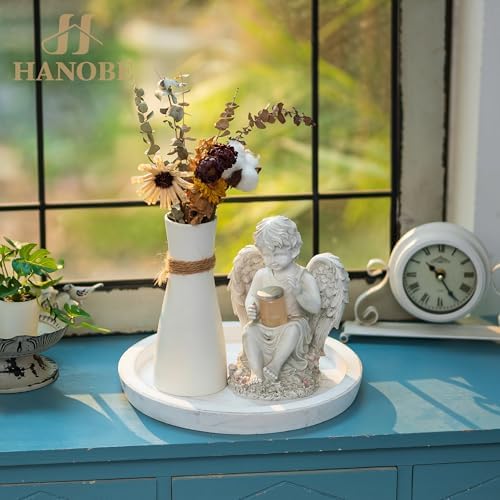 Hanobe Round Wood Candle Holder Trays for Coffee Table, Rustic White Finish - Image 3