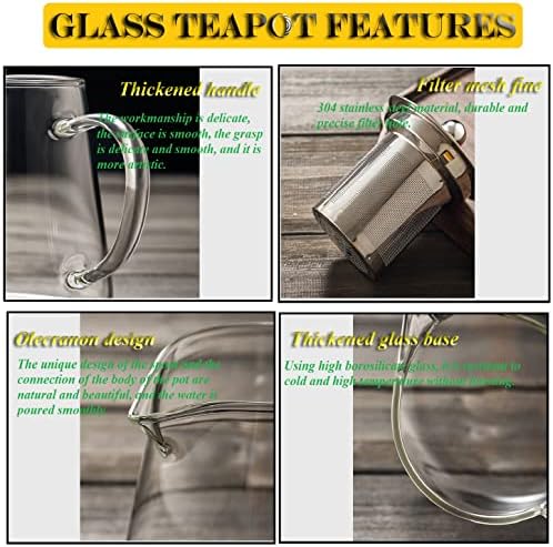 Glass Teapot with Removable Stainless Steel Infuser, Borosilicate Glass Tea Pot with Strainer,for Blooming Tea & Loose Leaf Tea, Microwave & Stovetop Safe (33OZ) - Image 4