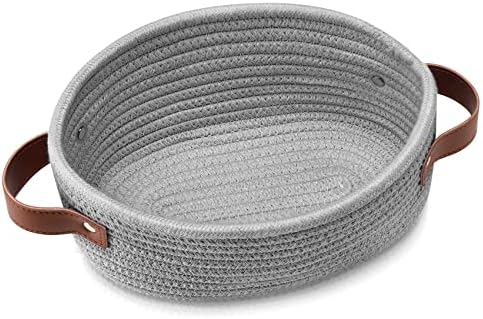 ABenkle Small Woven Basket, Mini Cotton Rope Storage Baskets, Tiny Easter Basket, Shelf Basket, Oval Decorative Toy Dog Cat Bin for Nursery, Empty Gift Basket, 9.4" x 5.9" x 3.9" XS by ABenkle
