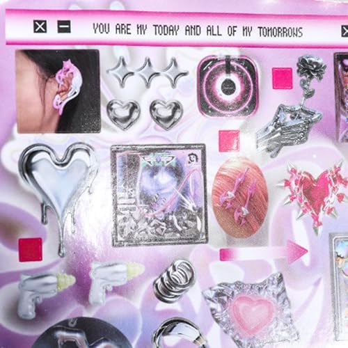 30 Sheets DIY Sticker Book for Junk Journal Supplies, Cyberpunk Retro Futuristic Scrapbook Stickers with Glitter Glossy Matte Foil, 125x125mm Pink for Scrapbooking Journaling - Image 5