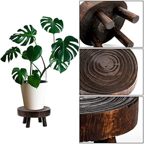 TOPZEA Set of 2 Mini Wooden Stool Display Stand, Wood Riser for Bonsai, Flower Pot, Small Potted Plant Stands Round Rustic Planter Stools Pedestal Risers for Garden, Patio, Home - Image 3