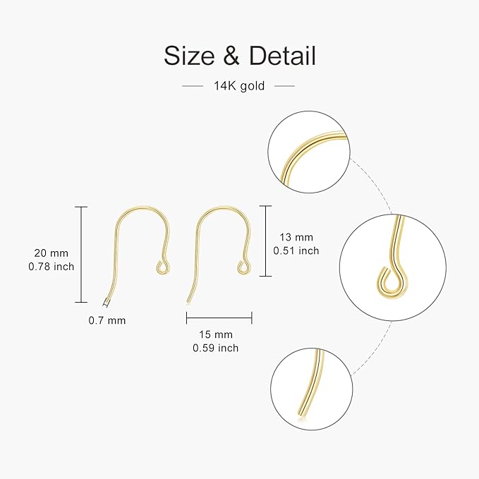 14K Real Gold Earring Hooks for Jewelry Making Fish Hooks 14K Yellow Gold Earring Findings for Earrings Jewelry Making(Style 5)