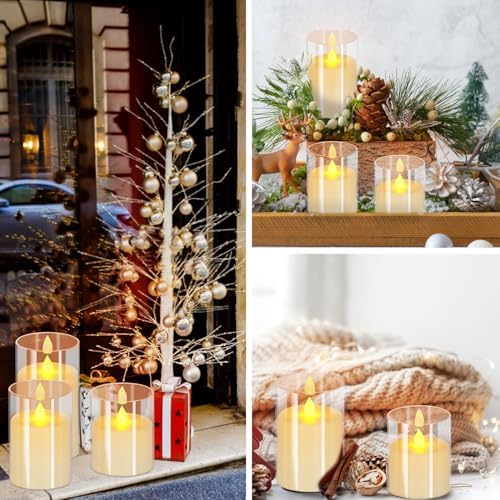 wemarry Flameless Candles 4" 5" 6" Acrylic Glass Pillars 3" Diameter Battery Operated Flickering Candles Include 8-Key Remote with Timer Function 400+ Hours (Pure White, Warm Light 3 Pack) - Image 5