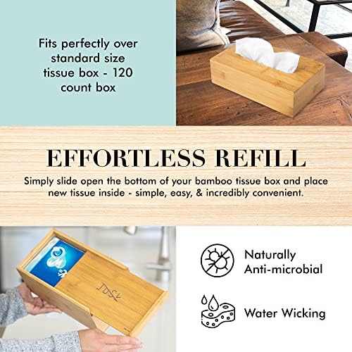 JUSK Design Tissue Box Holder - Modern, Minimalist, and Durable Wooden Tissue Box with Sliding Bottom, Easy-Refill- Premium-Quality Bamboo Tissue Box Cover, Fits 120-Count Box, Short Rectangular - Image 4