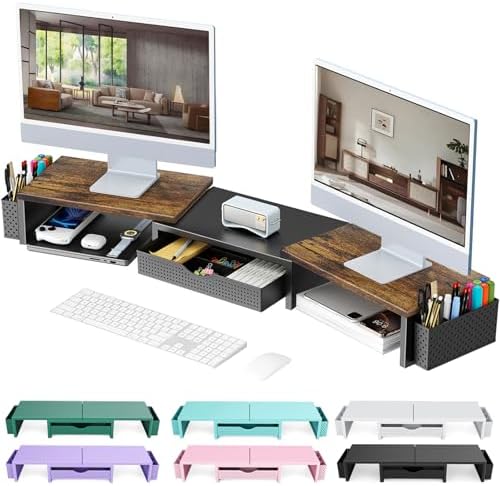gianotter Dual Monitor Stand Riser With Drawer and 2 Pen Holders by gianotter