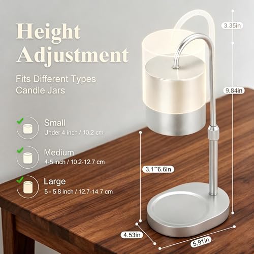 Dreamholder Electric Candle Warmer Lamp with Timer, Dimmable Candle Lamp with Adjustable Height, Wax Melter for Jar Candles Wood Base Floral Home Decor Gifts for Women Mom, Silver - Image 3