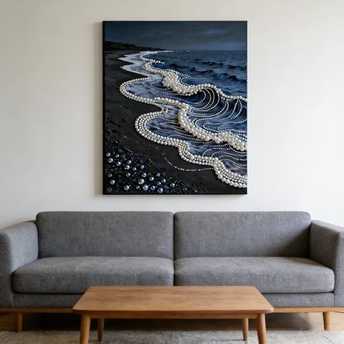 Mrchfr Wave Pearl Painting Kit for Adults & Beginners, DIY Ocean Theme DIY All-Pearl Dot Painting, Stress Relief Art Craft Supplies for Gift Home Wall Decor, No Frame (Style C) - Image 4
