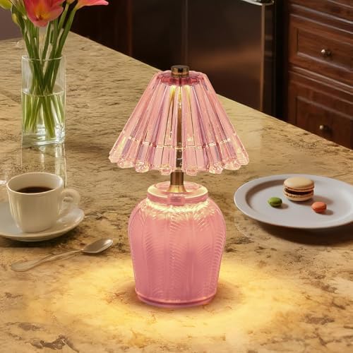 Small Battery Operated Lamp with Timer, Cream Pink - Image 3