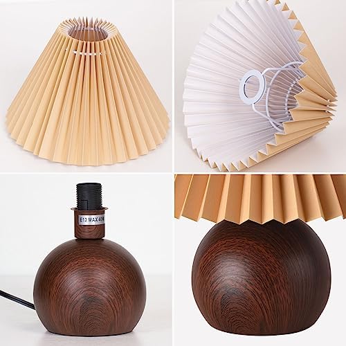 KUNJOULAM Small Pleated Table Lamp, Modern Bedside Nightstand Lamp with Coffee Lampshade, Cute Lamp for Bedroom Living Room Home Office Decor with E12 Bulb - Image 5