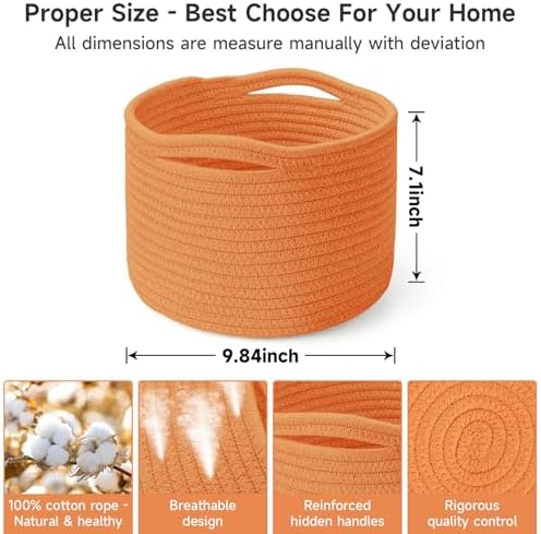 3 Pack Small Rope Storage Baskets, 9.82×9.82×7.1", Orange - Image 2