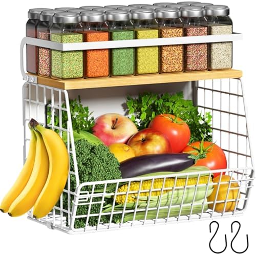 Ofiray-home Magnetic Fridge Shelf with Wood Lid, Fruit Potato Onion Storage Bins, Pantry Organizers, Large Container Spice Rack for Refrigerator, Kitchen Counter, Cabinet (1, White) by Ofiray-home