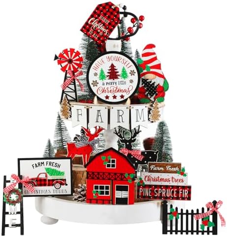 Mifoci 18 Pieces Christmas Candy Cane Tiered Tray Decor Wooden Signs by Mifoci