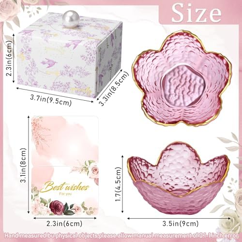Quelay 8 Set Pink Flower Ring Dish Jewelry Tray with Box Greeting Card - Image 2