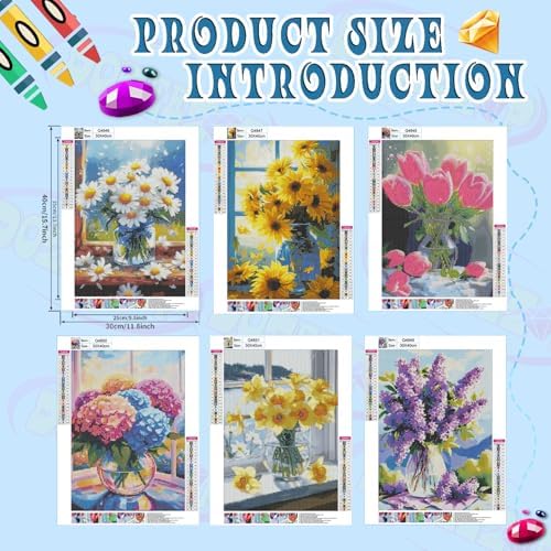 DOZEEZOP 6-Pack Diamond Art Kit for Adults, 5D Diamond Painting 12x16 Inch - Image 2