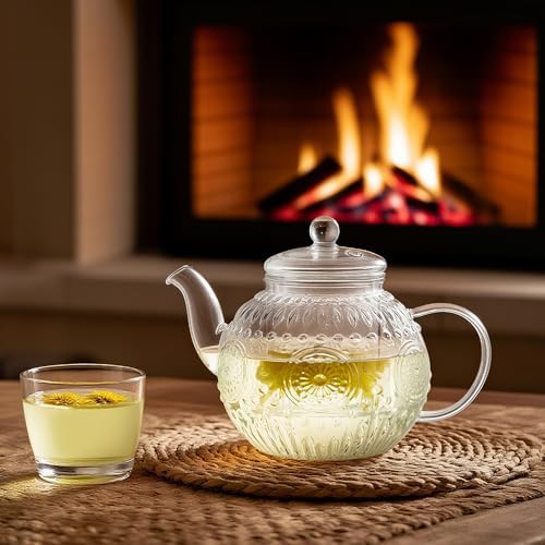Bandesun Vintage Glass Teapot, Tea Kettle with Removable Infuser 32OZ/1000ml, Borosilicate Glass Pot -Stovetop Safe, Blooming & Loose Leaf Tea Maker Set - Image 6