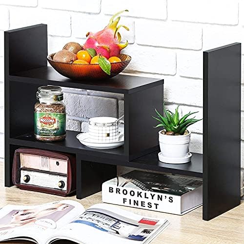 Sorfity Desktop Bookshelf Desk Storage Organizer Adjustable Wood Desktop Display Shelf Rack Counter Office Storage Rack Top Bookcase - Free Style Display Natural Stand Office Supplies Desk Organizer by Sorfity