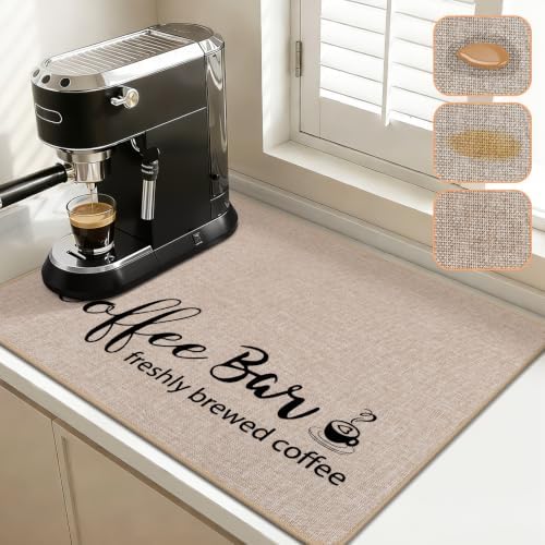 Findosom Dish Drying Mat, 18" x 24" Super Absorbent & Hide Stain Coffee Mat, Cuttable Drying Mat for Kitchen Counter, Coffee Bar Accessories, Under Dish Rack, Coffee Maker, Espresso Machine, Linen by Findosom