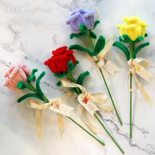 WeVeel Cozy Craftworks Rose Chenille Stem Craft Kit Bundle for Teens & Adults – Mindful DIY Flower Craft, Tactile Pipe Cleaner Art Kit with QR Video Tutorials - Image 4