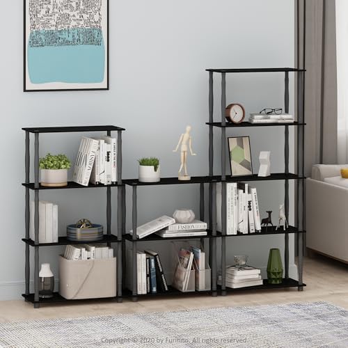 Furinno Turn-N-Tube 3-Tier Compact Multipurpose Shelf Display Rack with Classic Tube, Black/Grey - Image 2