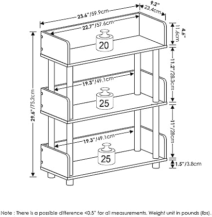 Furinno TURN-N-TUBE Display Shelf, 3-Tier Storage Shelves with Side Panels, Open Shelves Book Shelf with Rounded Corner Top Edges, for Organization and Storage, Living Room, Home Office, Espresso - Image 3