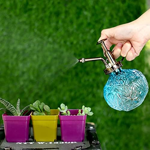 Hniuyun Glass Plant Mister Spray Bottle, 6.5inch Tall Vintage Round Spritzer with Bronze Plastic Top Pump for Watering Your Garden (Blue White Gradient) - Image 5
