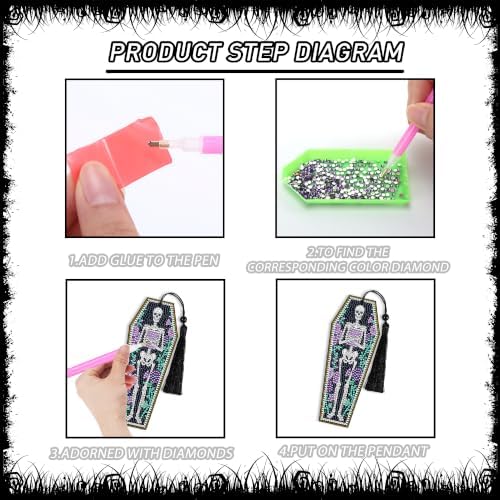 8 Pcs Colorful Gothic Diamond Art Bookmark, DIY 5D Kits Supply with Tassels - Image 5