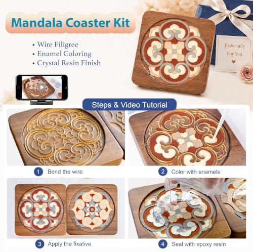Cloisonne Kit, DIY Coasters Craft Kits, Filigree Enamel Art, Mandala - Image 2