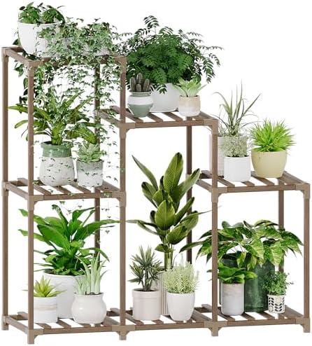 Bamworld Plant Stand Indoor Wood Plant Shelf Outdoor Tiered Plant Rack by Bamworld