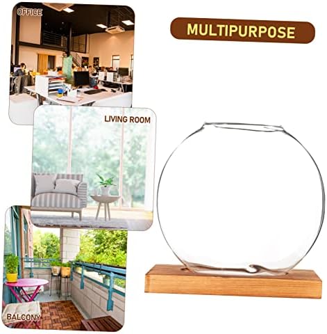 Hydroponic Glass Plant Vase with Wooden Base 5.03In Desktop Planter for Indoor Propagation Terrarium Home Office Decoration and Housewarming Gift - Image 6