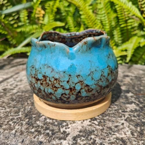 Cute 4" Round Ceramic Home Garden Decoration Succulent Cactus Flower Pots Container -Plant Not Included，Blue - Image 4