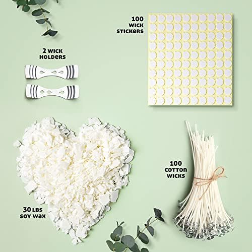 CraftBud Soy Candle Wax for Candle Making – Natural Soy Wax for Candle Making 30 lb Bag, Candle Making Wax, 30 Lbs. Soy Wax Flakes, 100 Candle Wicks, 100 Wick Stickers, and 2 Metal Centering Devices - Image 2