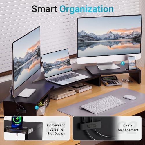 BONTEC Triple Monitor Stand Riser with Smartphone Holder, Black - Image 5