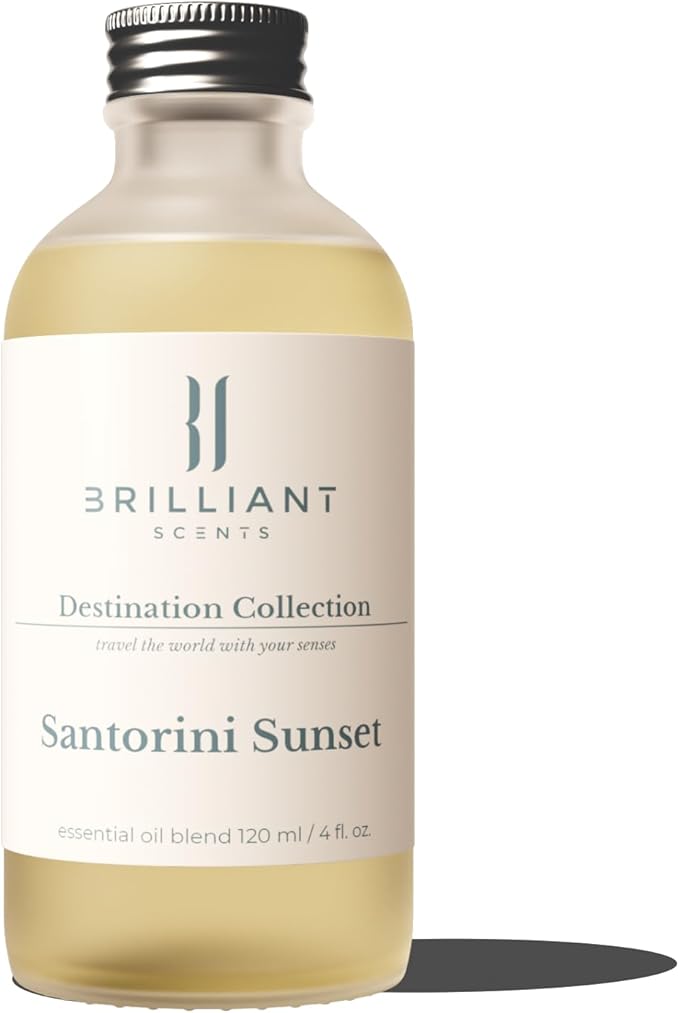 Brilliant Scents Santorini Sunset Fragrance Oil 120ml - Premium Diffuser Oil for Home, Office, Hotels - Long Lasting, Plant-Based, Meets IFRA Standards, USA-Made - Ivy, Magnolia, Oud