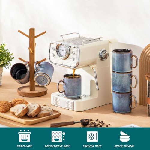 vancasso ONION Ceramic Coffee Mugs Set of 6, 12 Oz Coffee Cups for Latte, Cappuccino, Tea & Hot Cocoa, Artisan Modern Style for Coffee Bar, Home & Kitchen, Microwave & Dishwasher Safe, Deep Blue Gray - Image 4