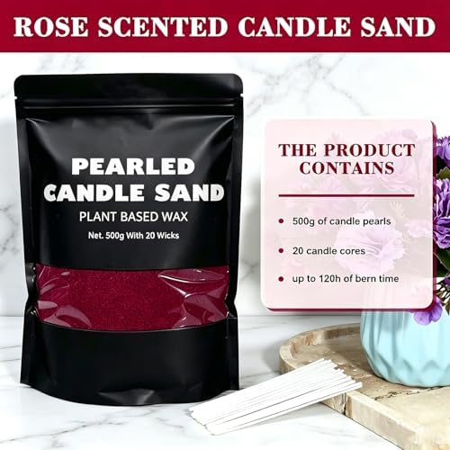 1.1LB Candle Sand- Red Candle Beads, Sand Wax for Wedding Decor Rosa Scented Candle with Wicks Dark Pearled, Wax for Home Decoration Party Gift 85 Burn Hours Refillable Candle Wax DIY Candle Making - Image 2