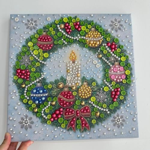 Framed Button Art Kit 11.8" DIY Mosaic Craft for Adults(Christmas Wreath) - Image 5