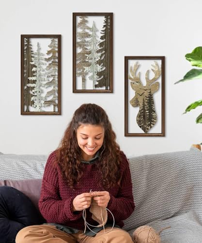 Putuo Decor Cabin Wall Decor Set of 3, Deer Wall Art, Forest Mountain Woodland Wildlife Lodge Elk Animal Picture Art Print, Lodge, Hunting, Cabin Interior Wall Decor for Living Room Bedroom Hallway - Image 5