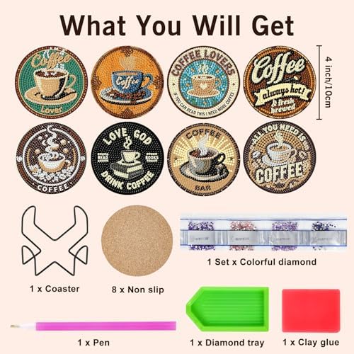Diamond Art Coasters Kit for Adults, 8PCS Coffee Coasters with Holder - Image 3