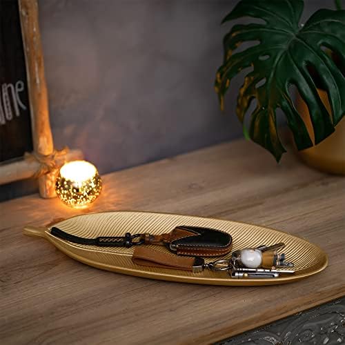Hanobe Decorative Trays for Home Decor, Leaf Shaped Wood Key Bowl - Image 3