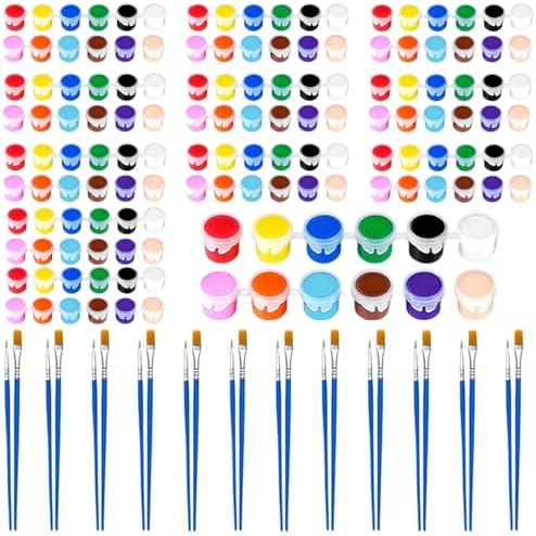 12 Pack Mini Acrylic Paint Set, 12 Colors Washable Acrylic Paint Strips with 24Pcs Painting Brushes for Kids&Adults Paint, 168 PCS Kids Painting Kit for Birthday Party Favor, Classroom, Art Gift by Celepen