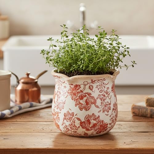 Country Farmhouse Fall Planters, Vintage Ceramic Plant Pot with Drainage - Image 6