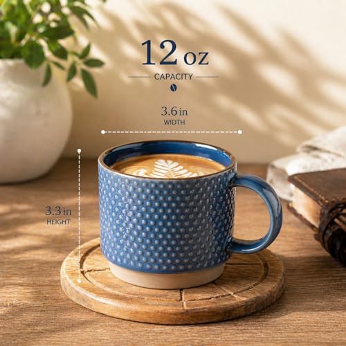 GBhome 12 OZ Stackable Coffee Mugs, Ceramic Coffee Mugs with Texture Patterns for Man,Woman,Dad,Mom, Modern Coffee Cups Set of 4 for Latte/Cappuccino/Cocoa. Dishwasher&Microwave Safe - Image 3